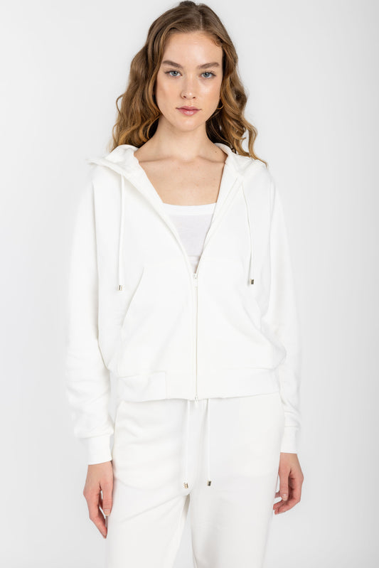 MAX MARA LEISURE Kamila Cotton Fleece Zip-Up Hoodie in White