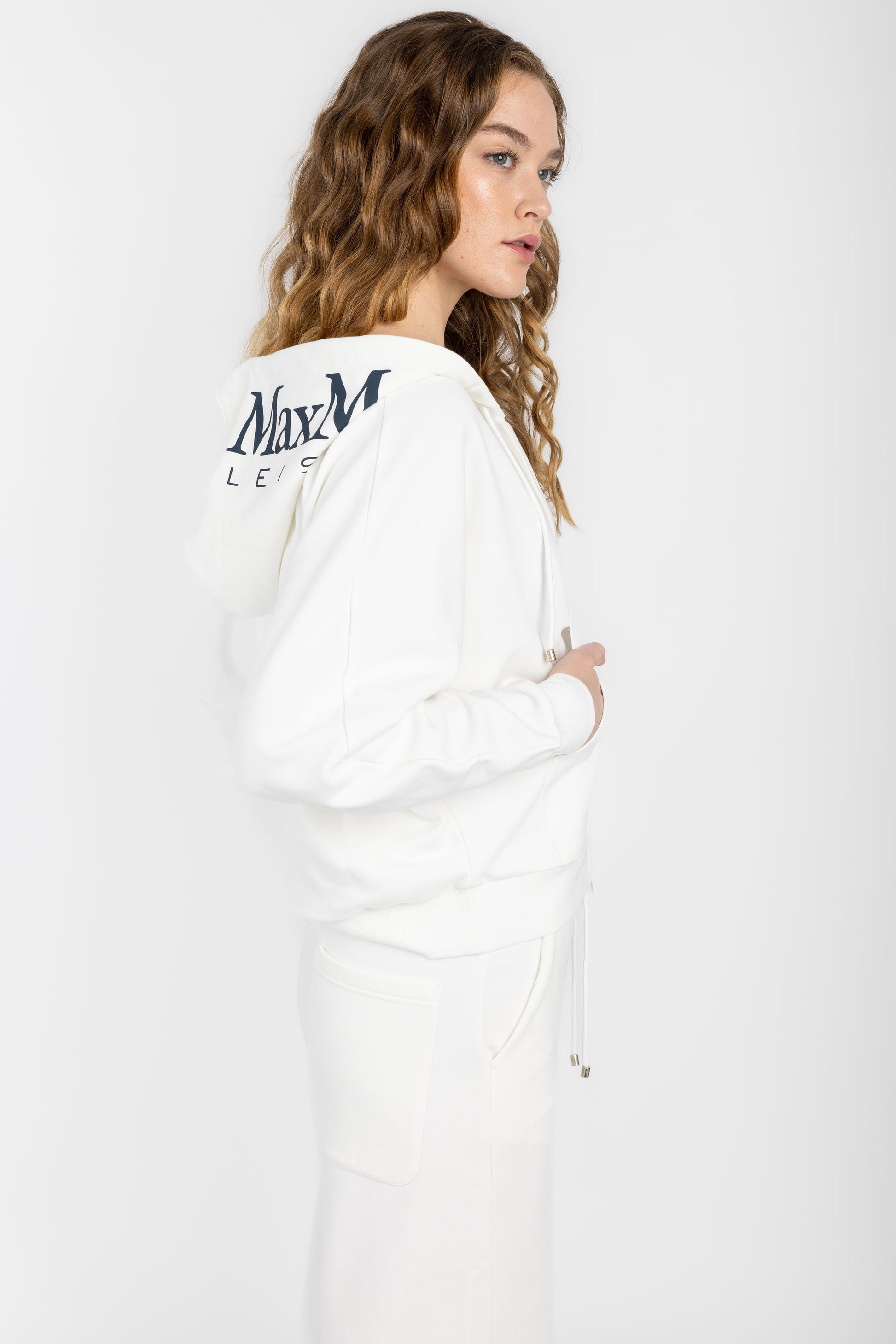 MAX MARA LEISURE Kamila Cotton Fleece Zip-Up Hoodie in White