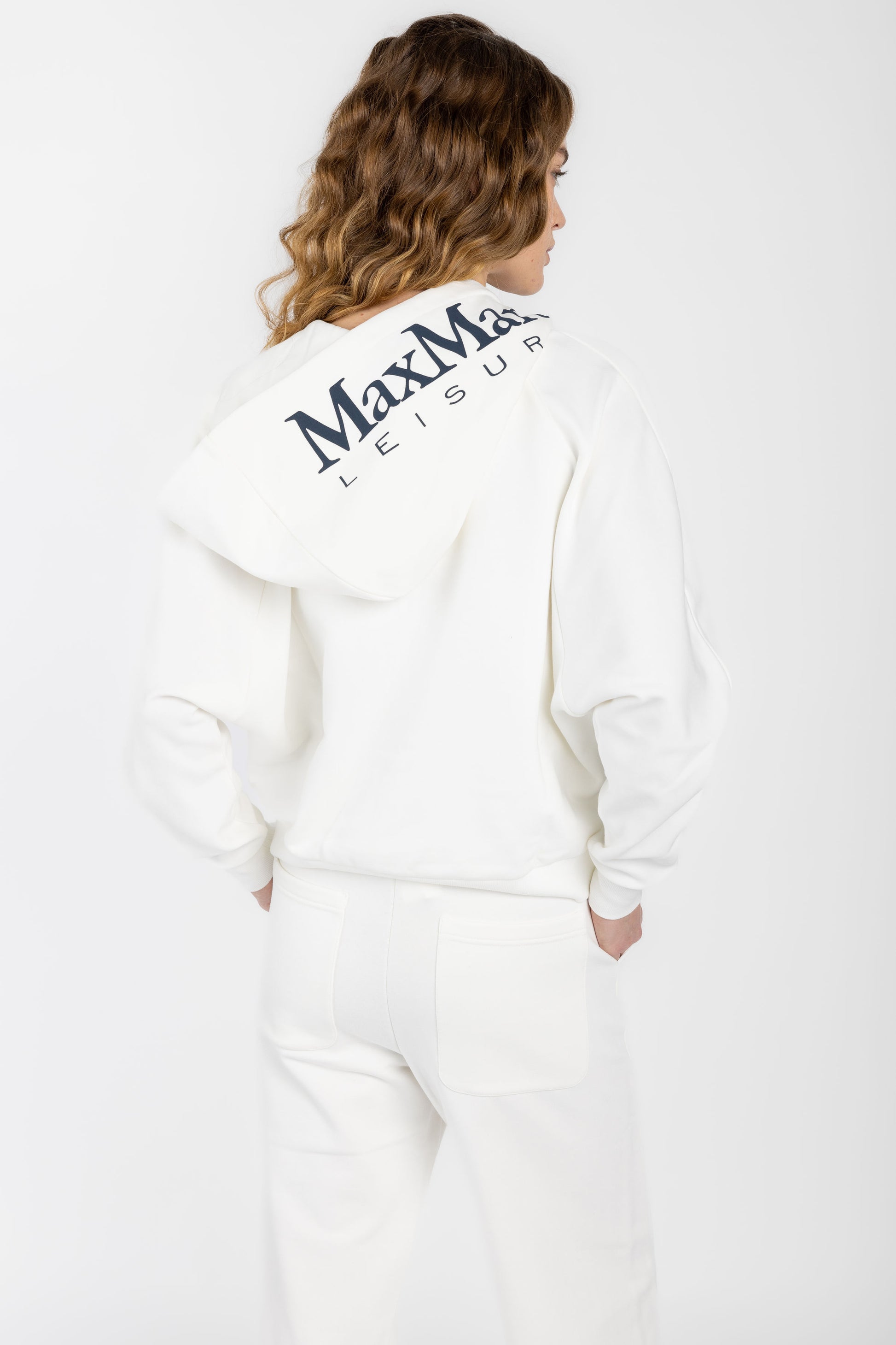 MAX MARA LEISURE Kamila Cotton Fleece Zip-Up Hoodie in White