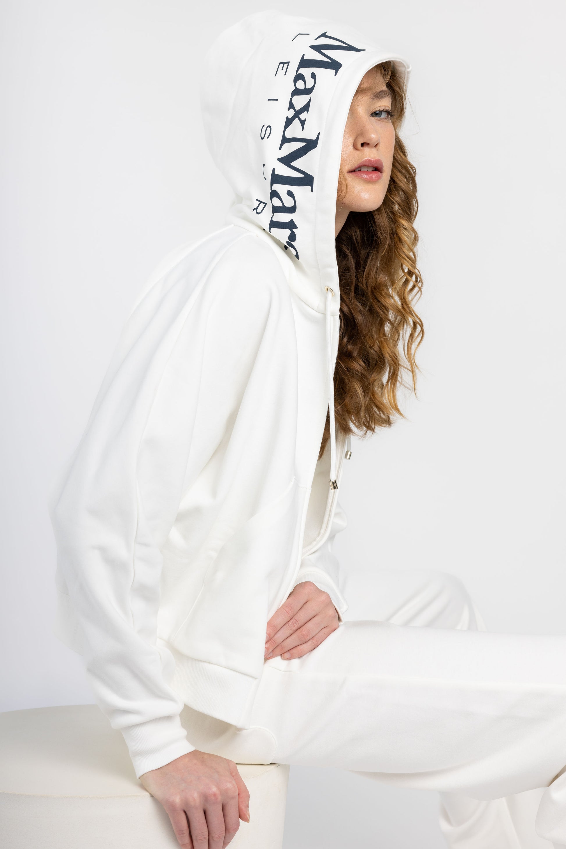 MAX MARA LEISURE Kamila Cotton Fleece Zip-Up Hoodie in White