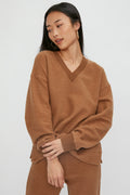 MAX MARA LEISURE Mammola V-Neck Sweatshirt in Camel
