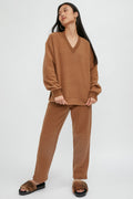 MAX MARA LEISURE Mammola V-Neck Sweatshirt in Camel