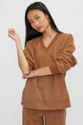 MAX MARA LEISURE Mammola V-Neck Sweatshirt in Camel