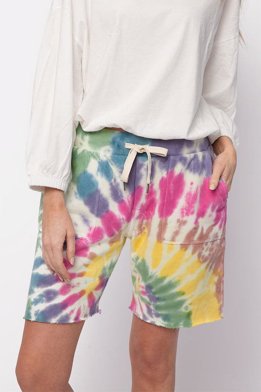 NSF Jen Slouchy Cut Off Sweat Short in Skittles Dye
