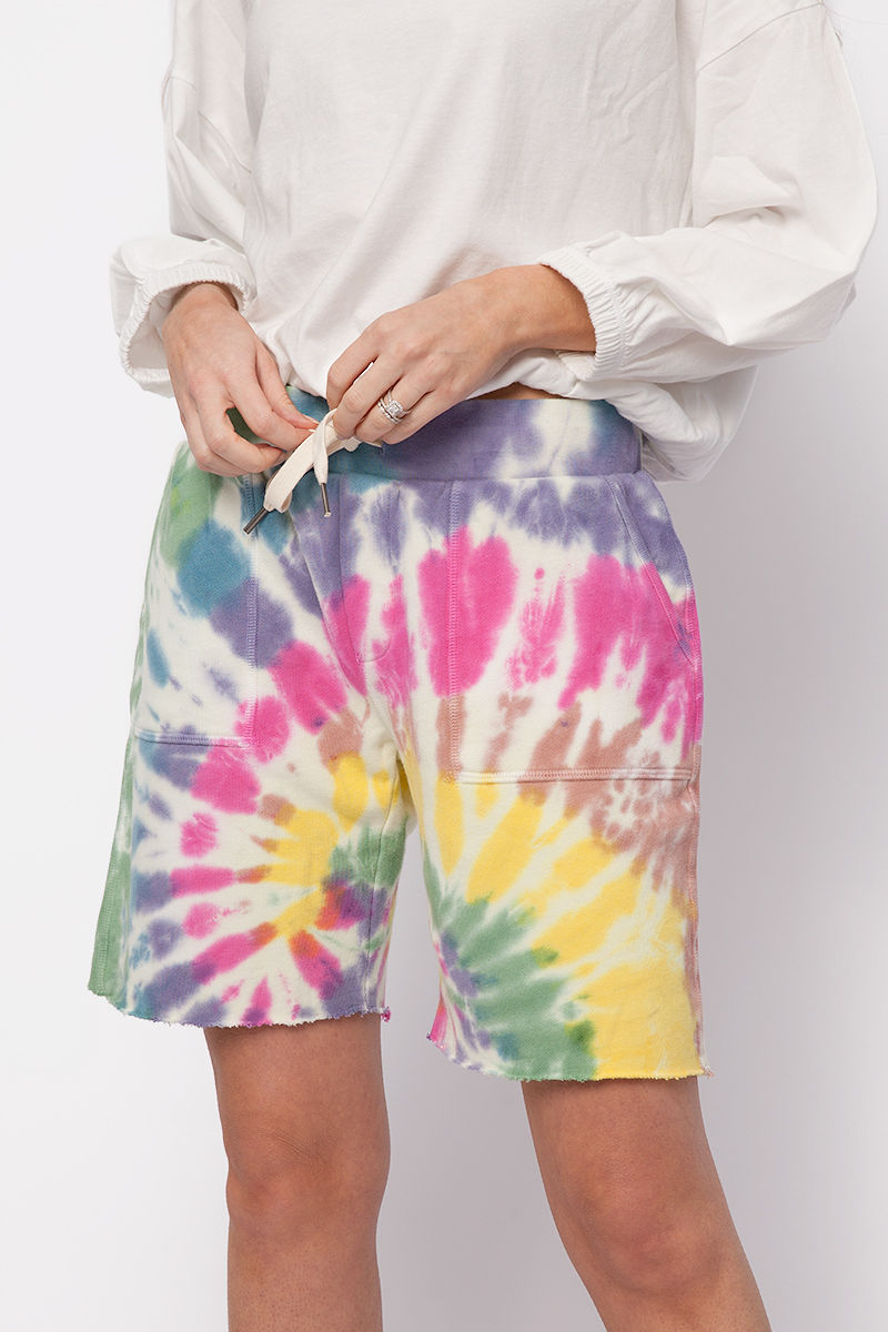 NSF Jen Slouchy Cut Off Sweat Short in Skittles Dye