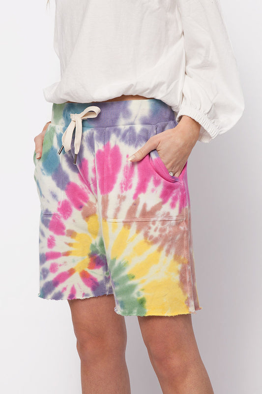 NSF Jen Slouchy Cut Off Sweat Short in Skittles Dye