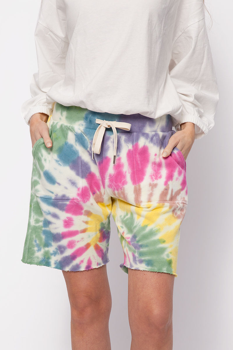 NSF Jen Slouchy Cut Off Sweat Short in Skittles Dye