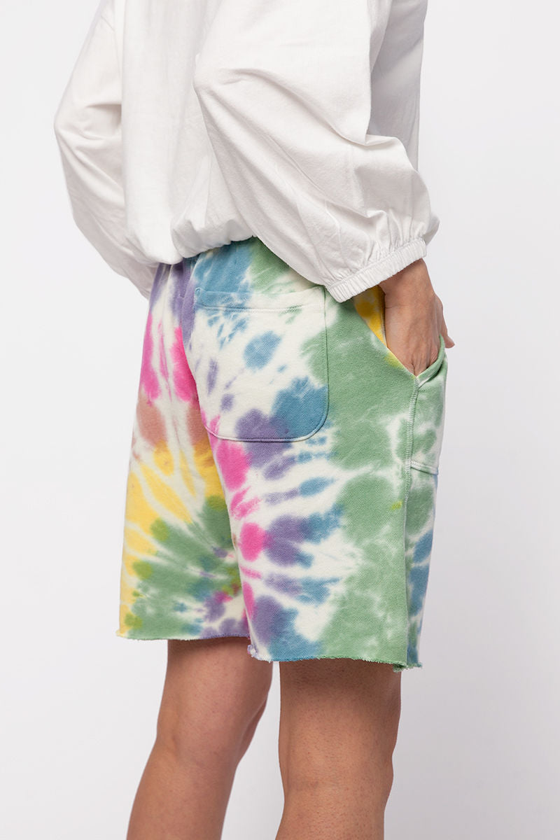 NSF Jen Slouchy Cut Off Sweat Short in Skittles Dye