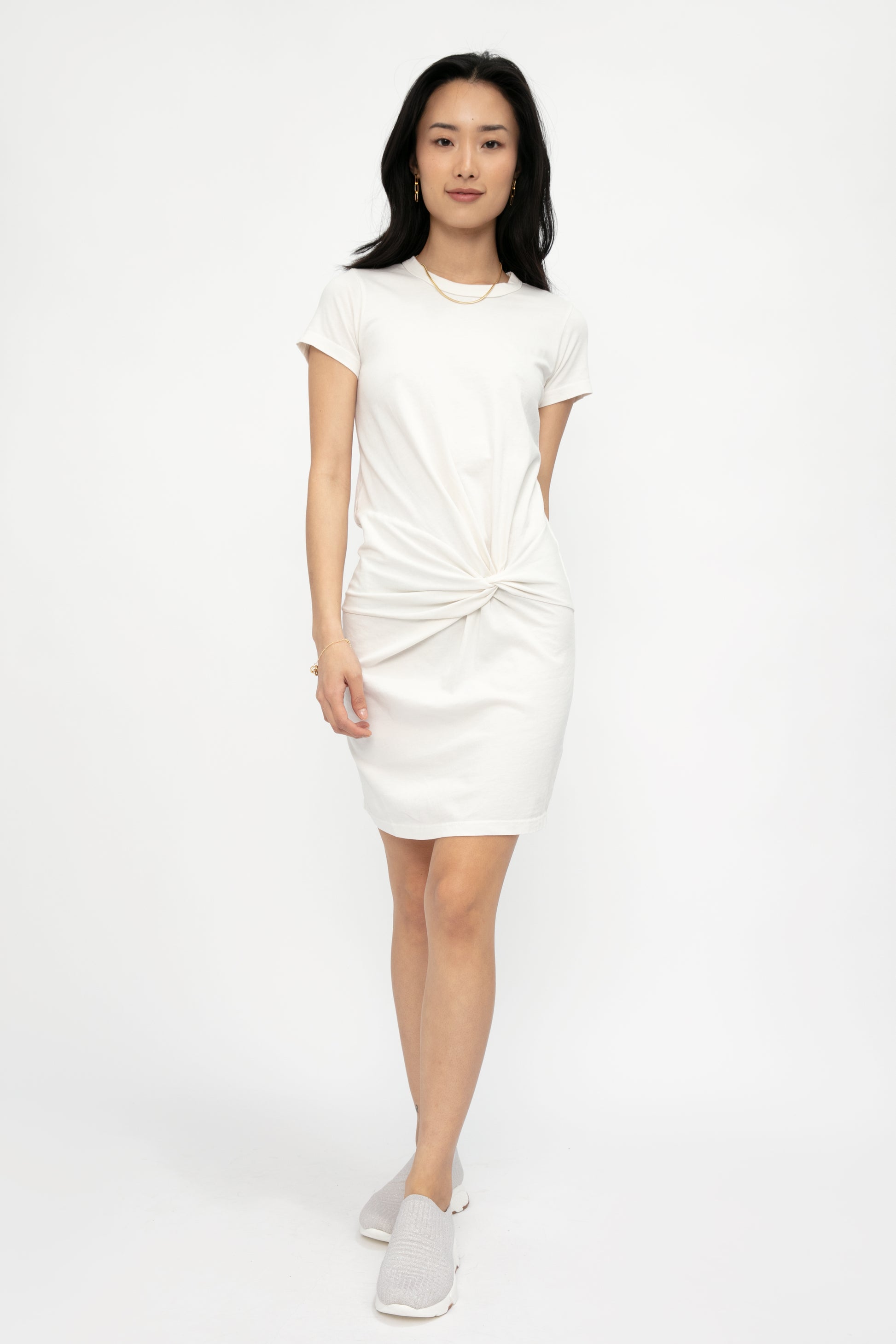 NSF Kaden Twisted Knot Tee Dress in Soft White
