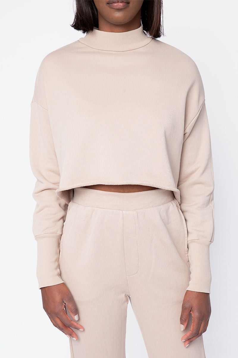 NSF Rio Cropped Mock Neck Sweatshirt in Bisquet
