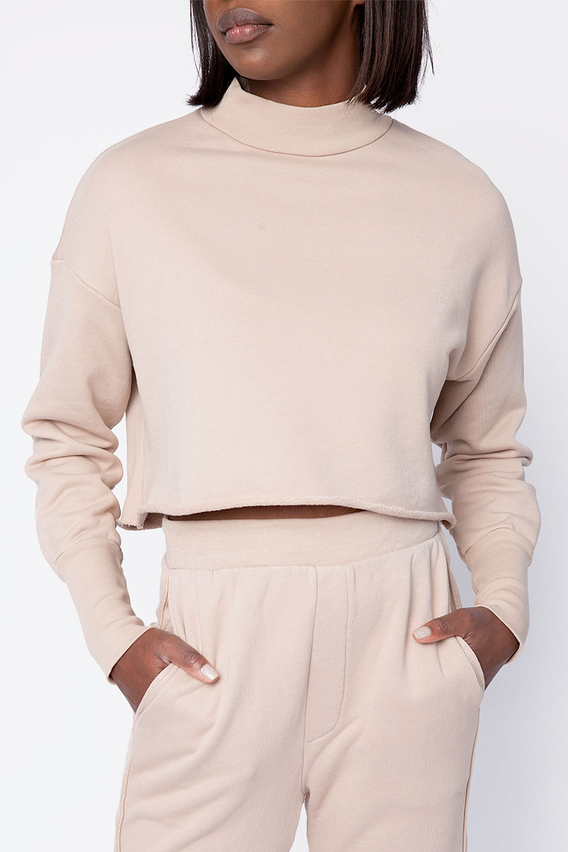 NSF Rio Cropped Mock Neck Sweatshirt in Bisquet