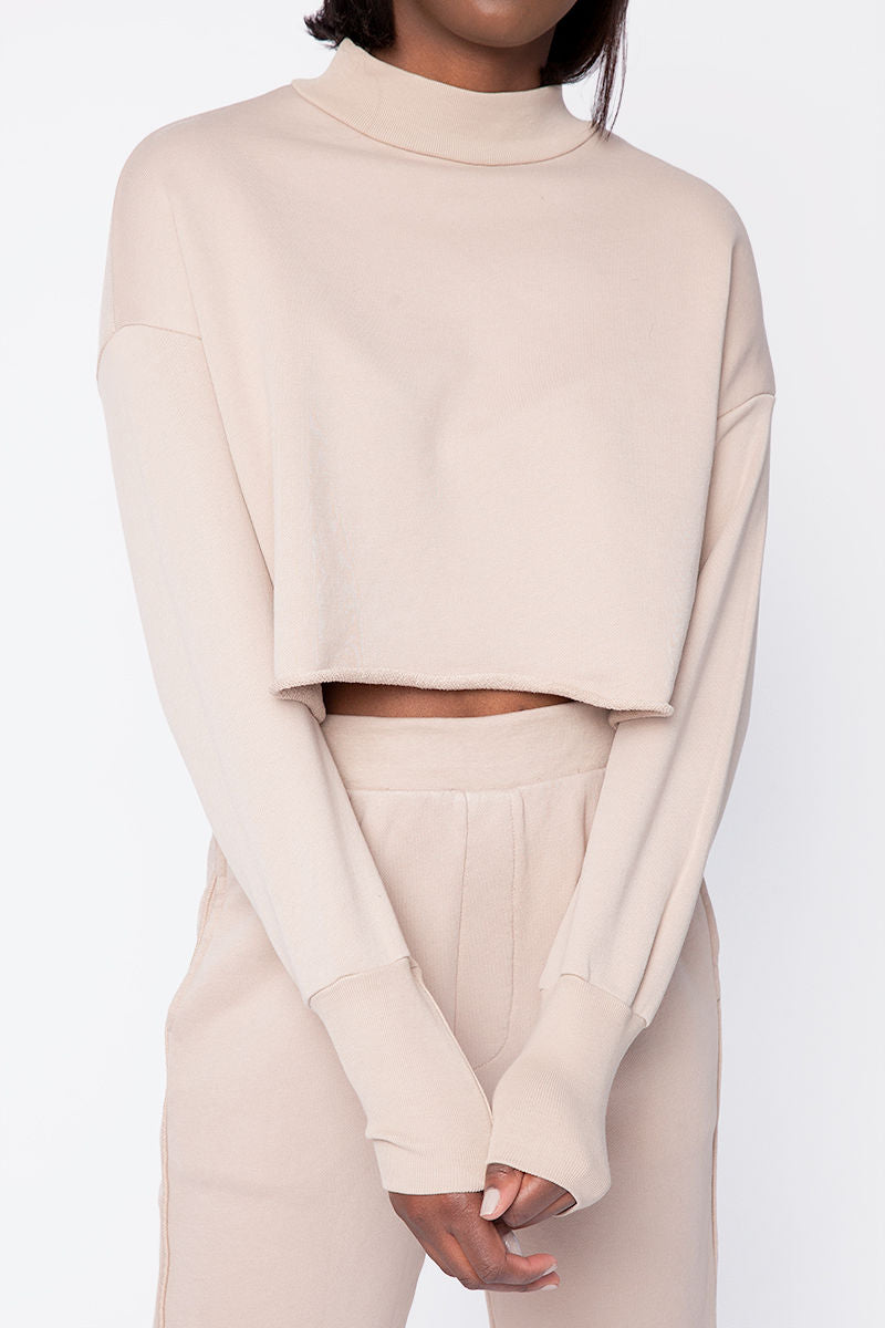 NSF Rio Cropped Mock Neck Sweatshirt in Bisquet