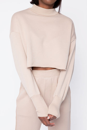 NSF Rio Cropped Mock Neck Sweatshirt in Bisquet