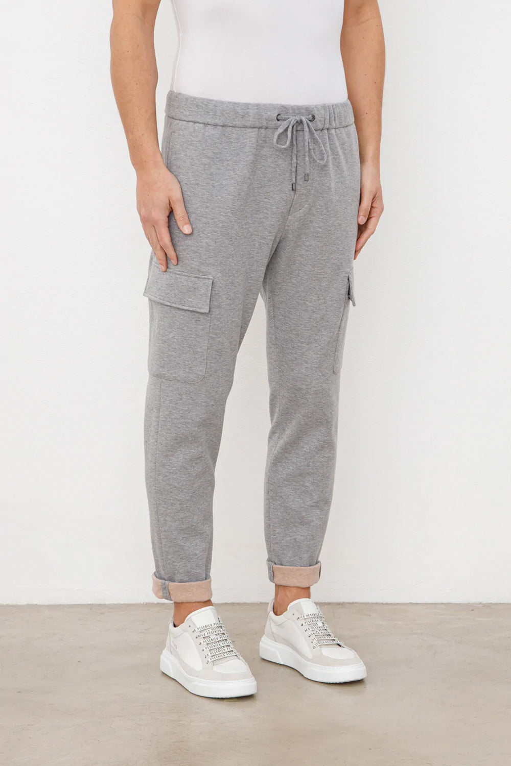 PESERICO Cotton Fleece Cargo Jogger Trouser in Slate