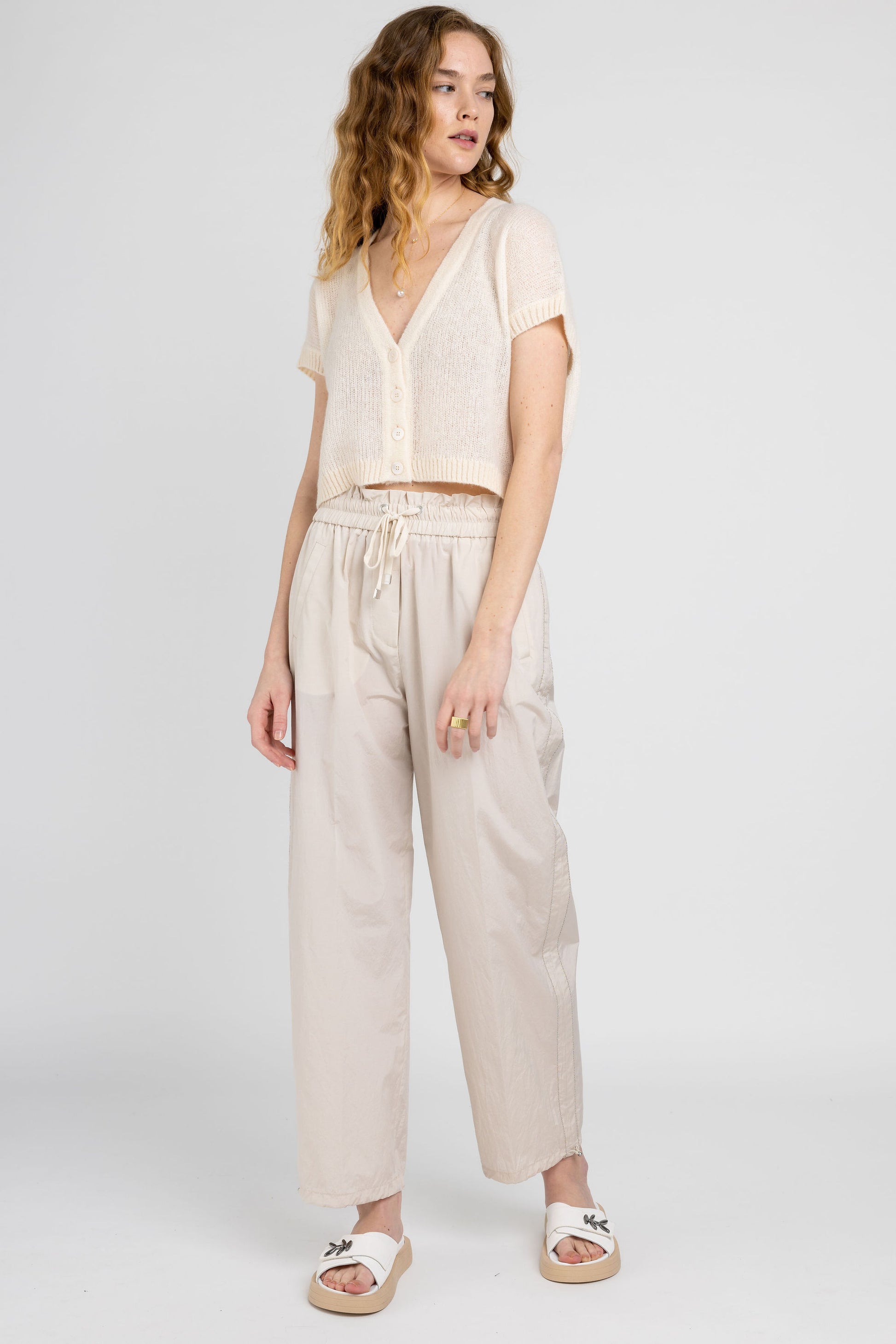 PESERICO Cotton Poplin Pant in Sesame Beige