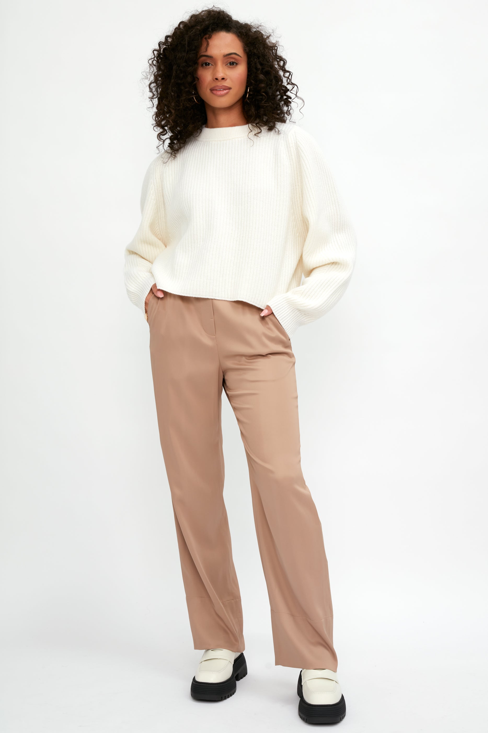 FORTE FORTE Carded Wool Cropped Kimono Sweater in Candor