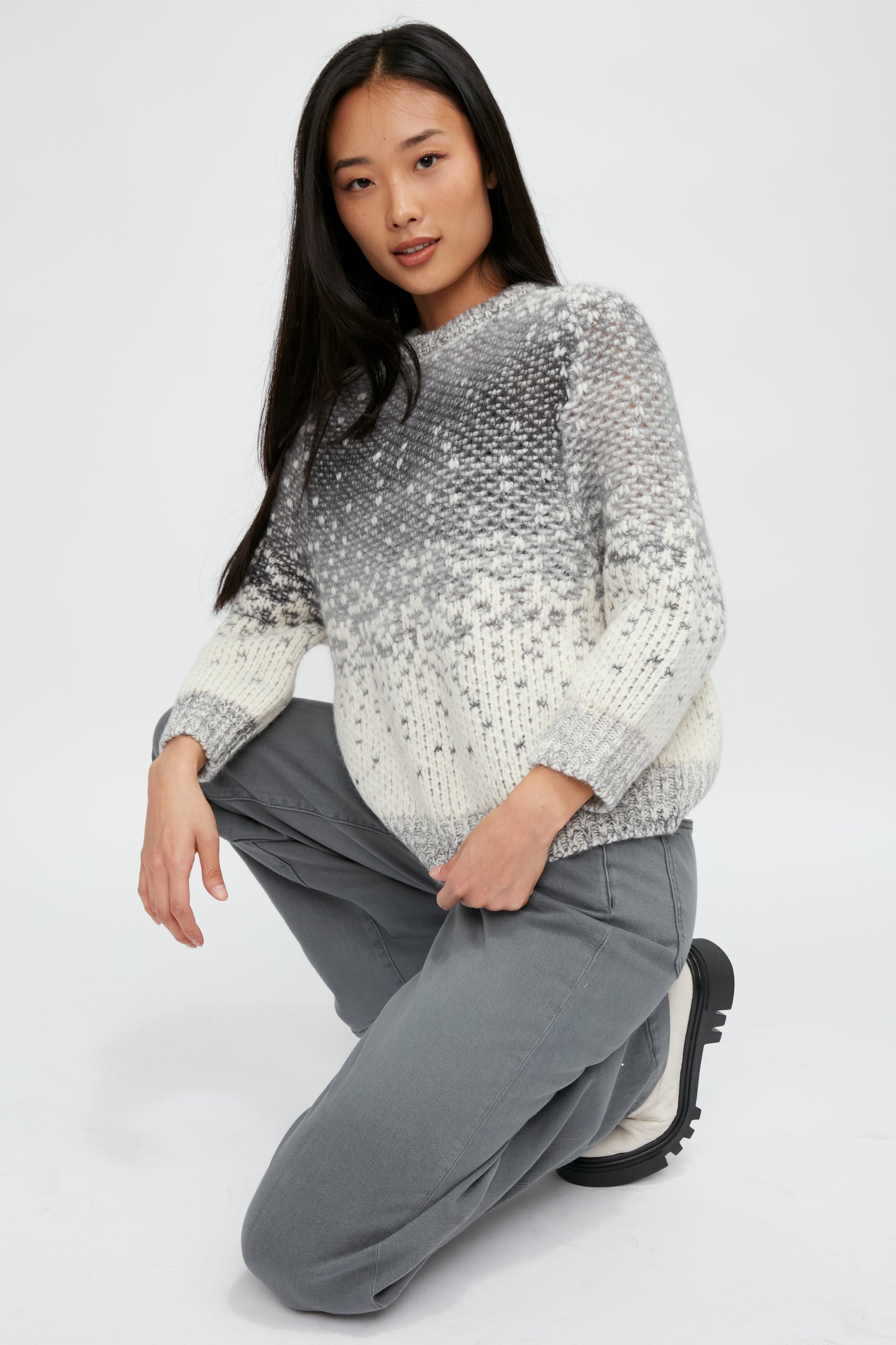 PESERICO Suri Alpaca Dégradé Jacquard Sweater in Snow Dolomite