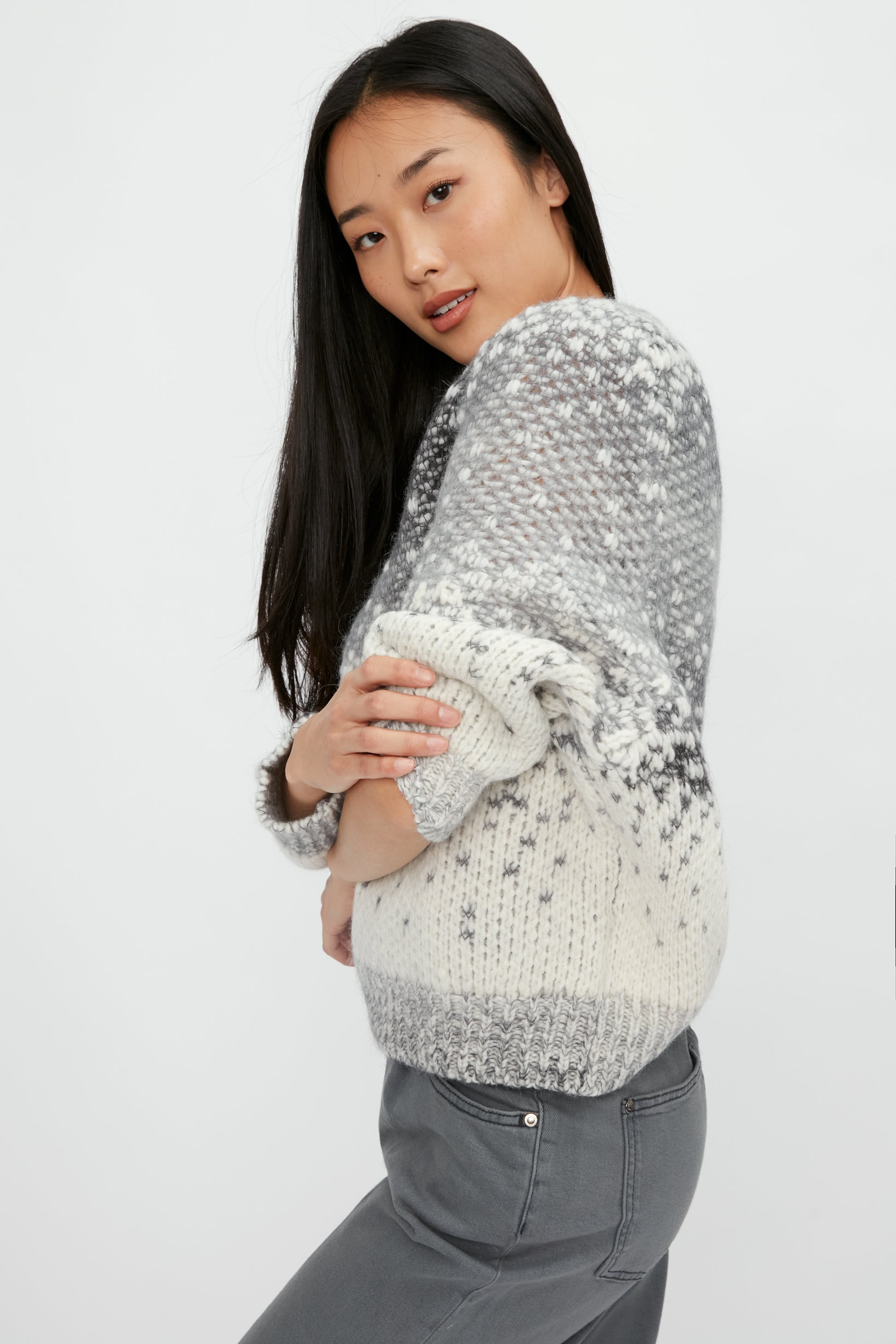 PESERICO Suri Alpaca Dégradé Jacquard Sweater in Snow Dolomite