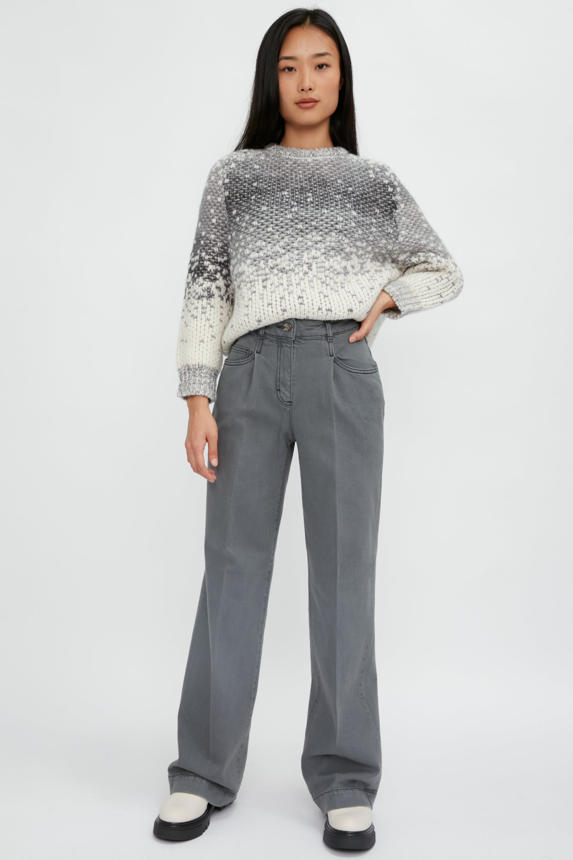 PESERICO Suri Alpaca Dégradé Jacquard Sweater in Snow Dolomite