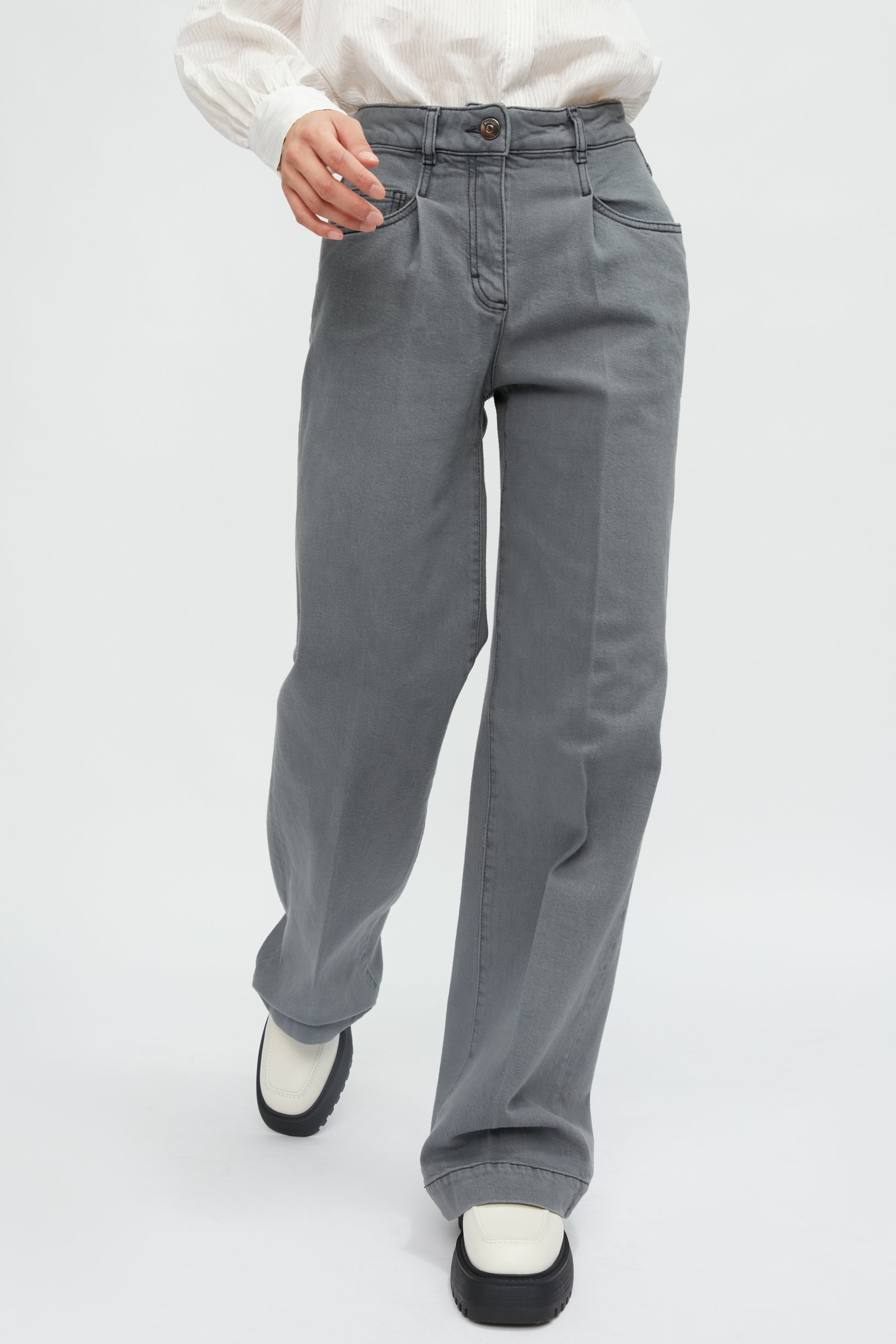 PESERICO Washed Denim Pant in Grey Slate