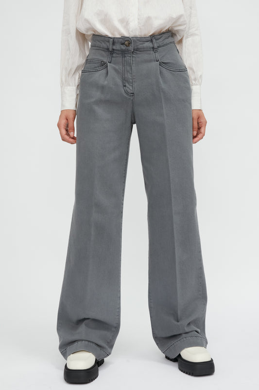 PESERICO Washed Denim Pant in Grey Slate