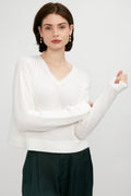 PRIVATE 0204 Cashmere Hand-Stitch V-Neck Sweater in White