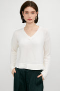 PRIVATE 0204 Cashmere Hand-Stitch V-Neck Sweater in White