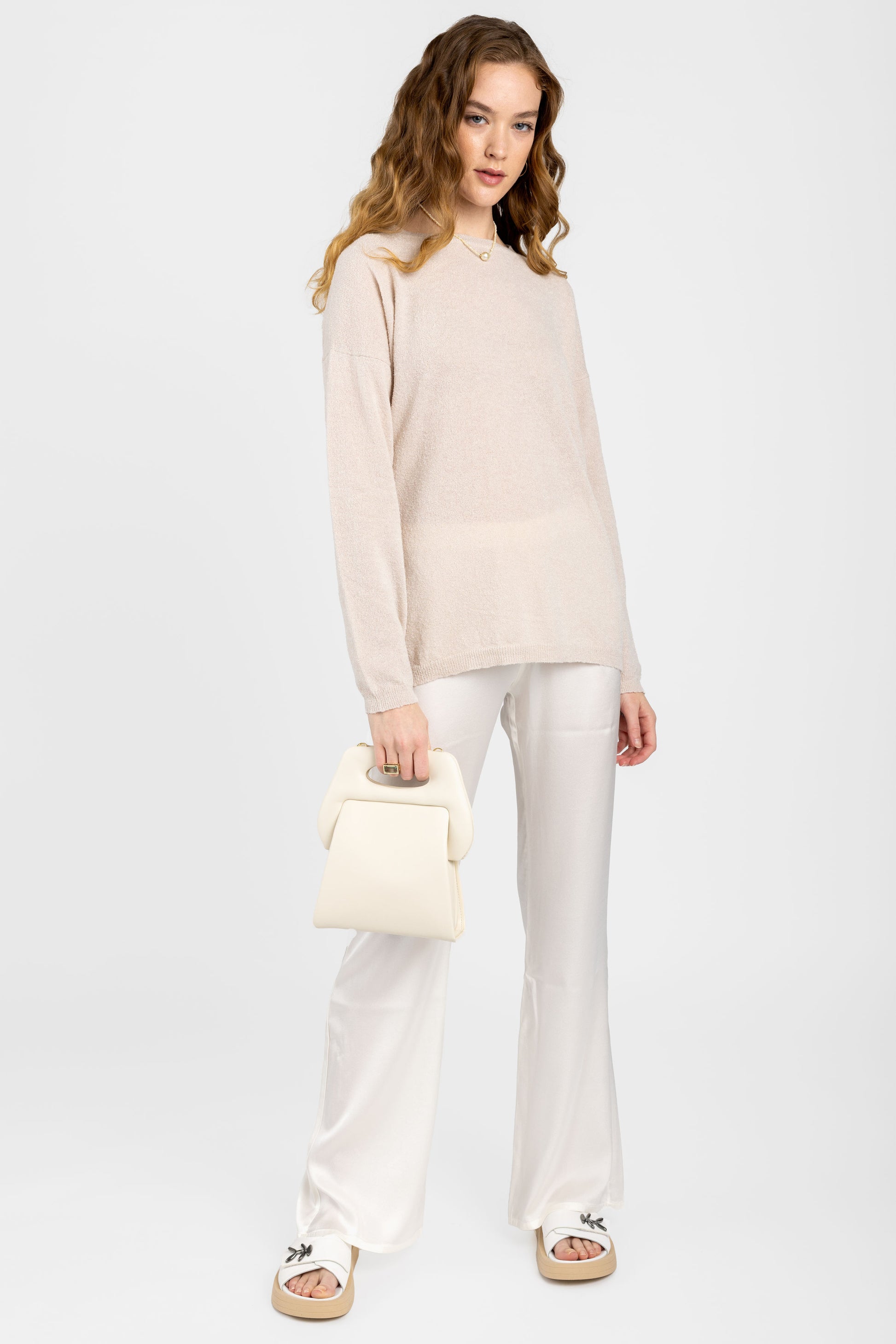 PRIVATE 0204 Cotton Silk Crewneck Pullover Sweater in Pearl