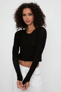 PRIVATE 0204 Merino Virgin Wool Cropped Long Sleeve in Nero