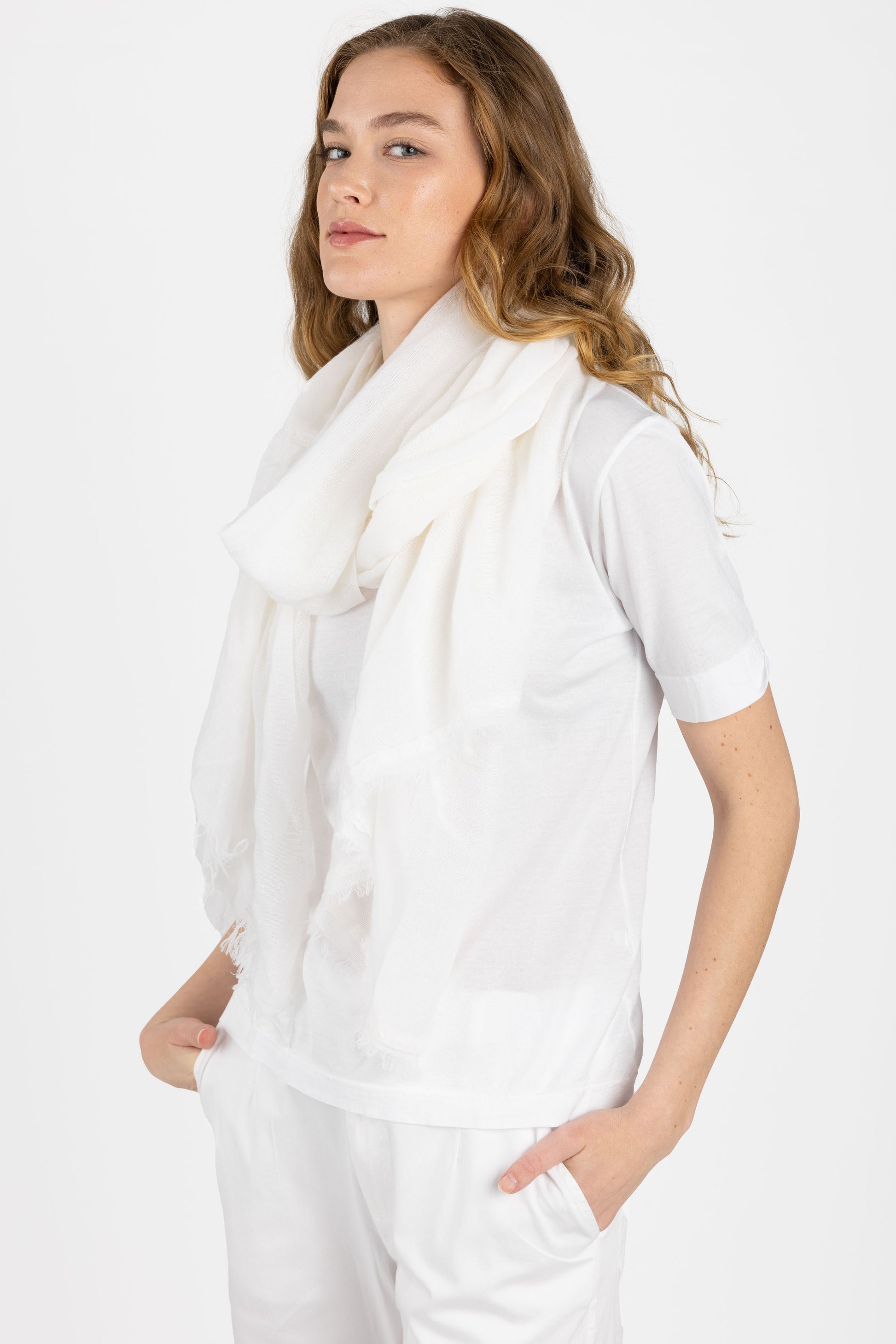 PRIVATE 0204 Net Cashmere Scarf in White