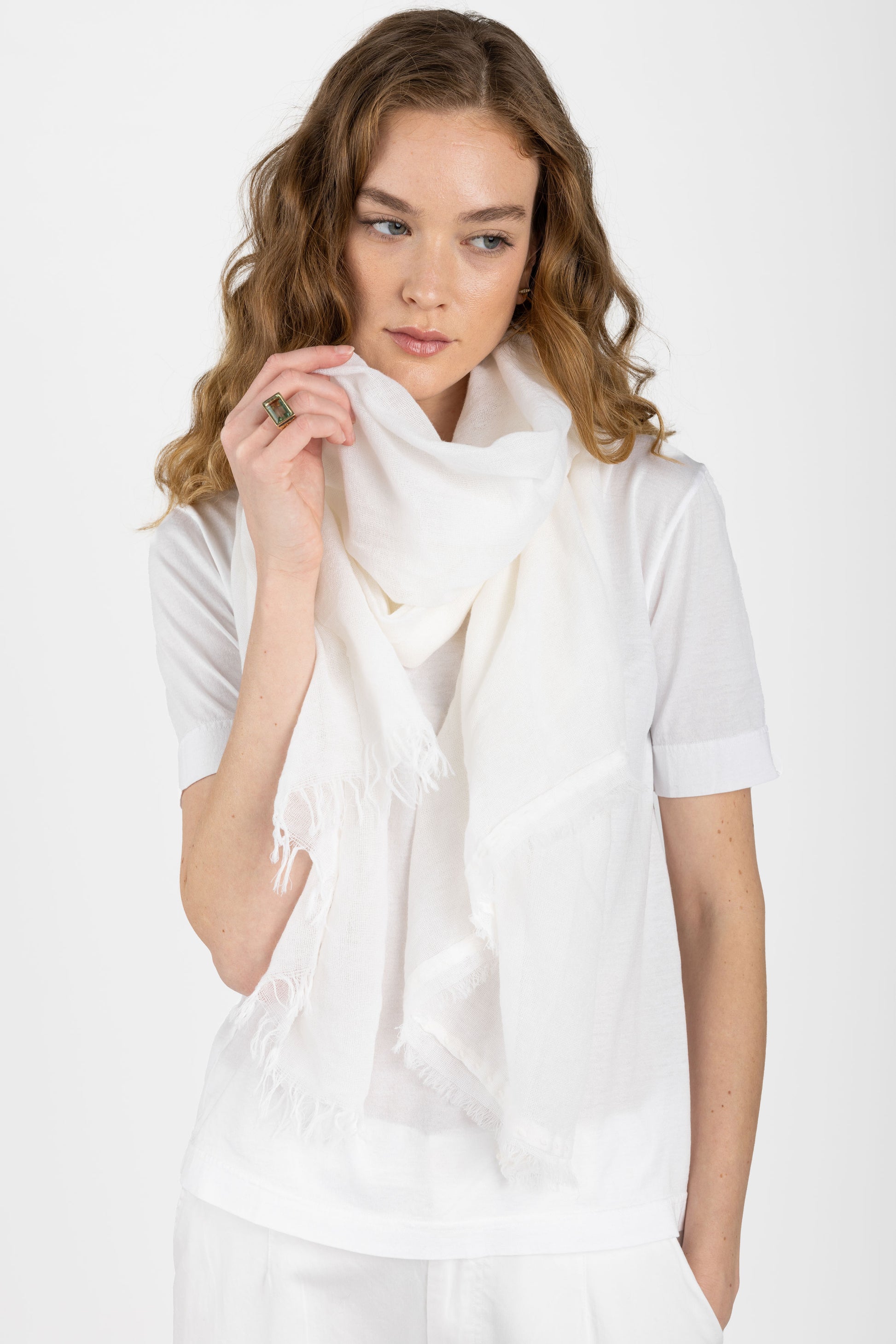 PRIVATE 0204 Net Cashmere Scarf in White