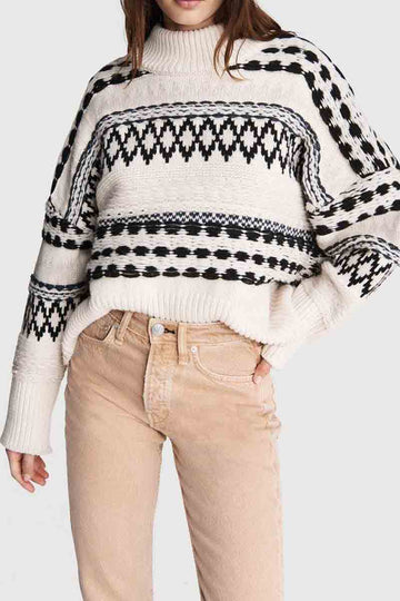 RAG & BONE Willow All Over Fairisle Sweater in Ivory and Black