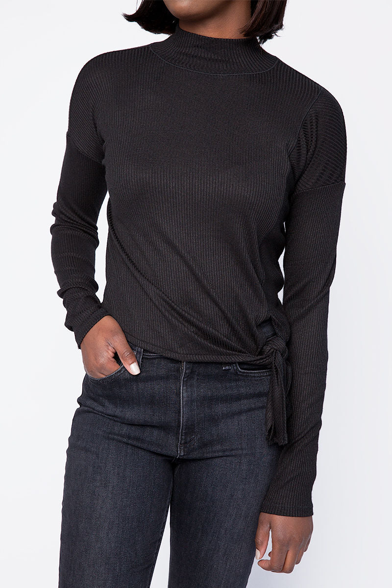 RAG & BONE The Rib Knit Tie Turtleneck Top in Black