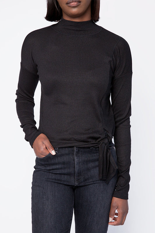 RAG & BONE The Rib Knit Tie Turtleneck Top in Black