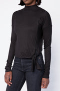 RAG & BONE The Rib Knit Tie Turtleneck Top in Black