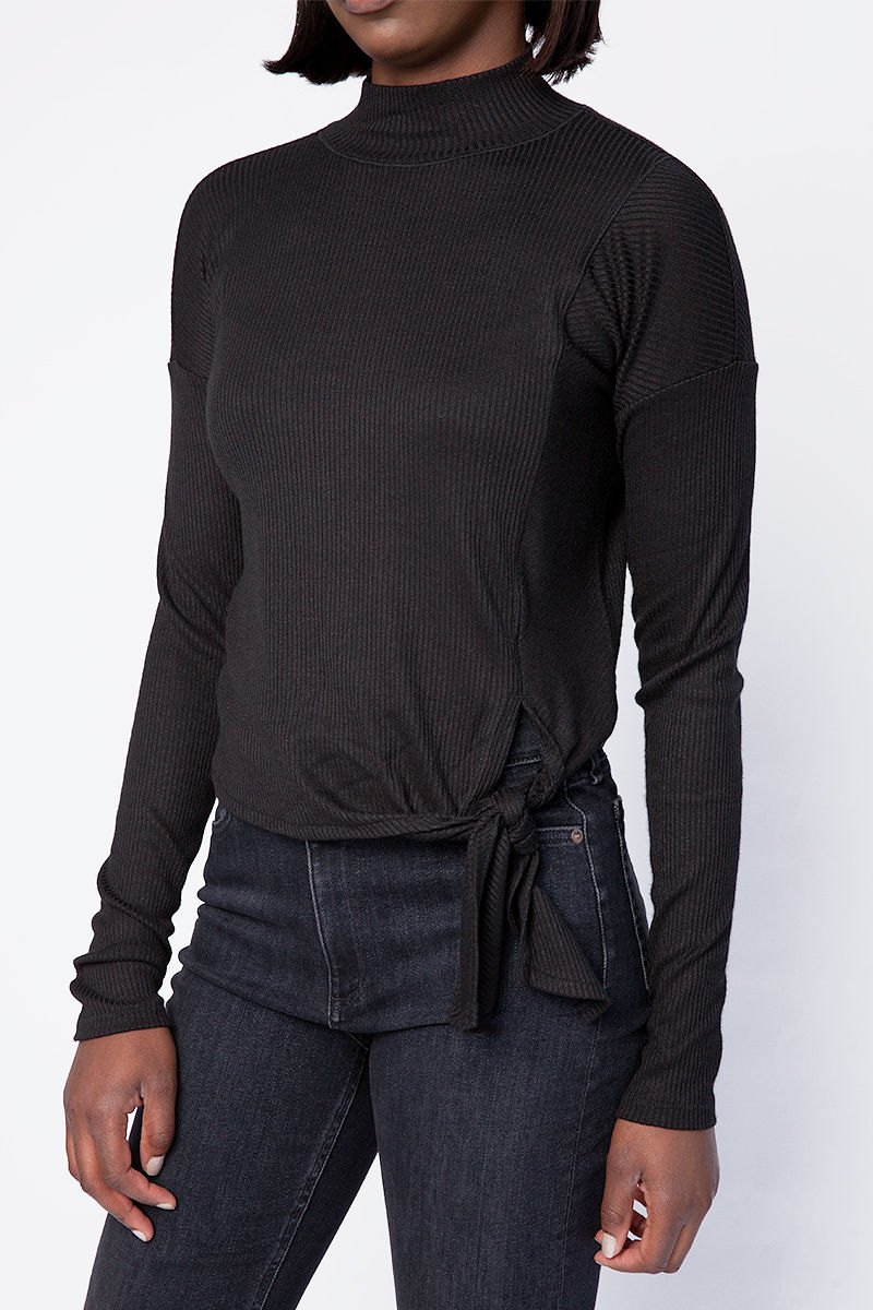 RAG & BONE The Rib Knit Tie Turtleneck Top in Black