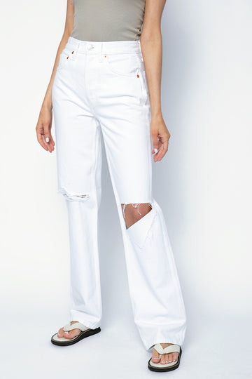 RE/DONE 90s High Rise Loose Jean in White with Rips