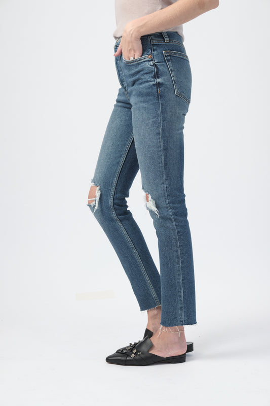 RE/DONE Comfort Stretch High Rise Jean in Dusk Destroy