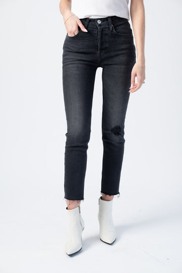 RE/DONE Power Stretch High Rise Ankle Crop in Lived-In Black