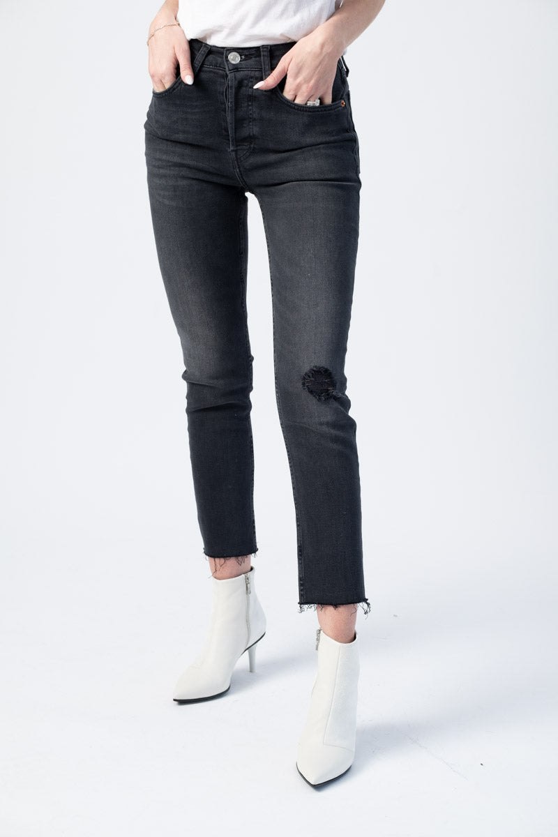 RE/DONE Power Stretch High Rise Ankle Crop in Lived-In Black