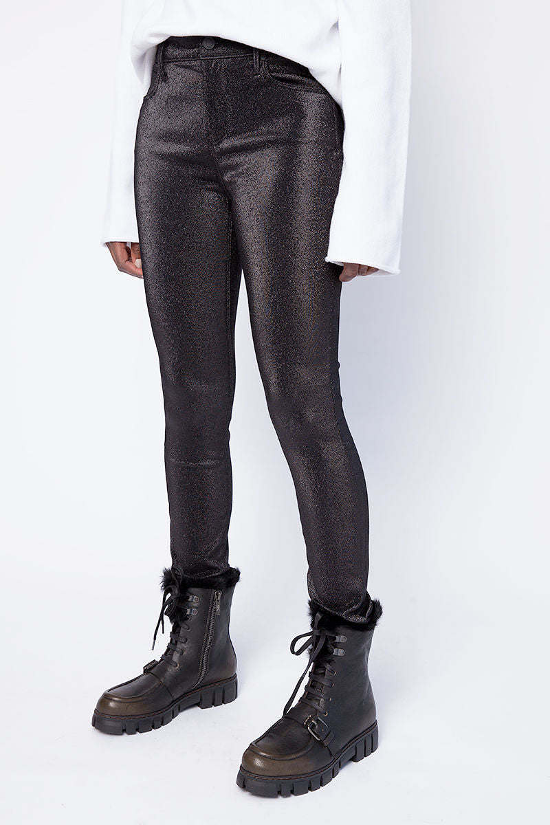 RTA Madrid High Rise Skinny Pants in Black Metallic