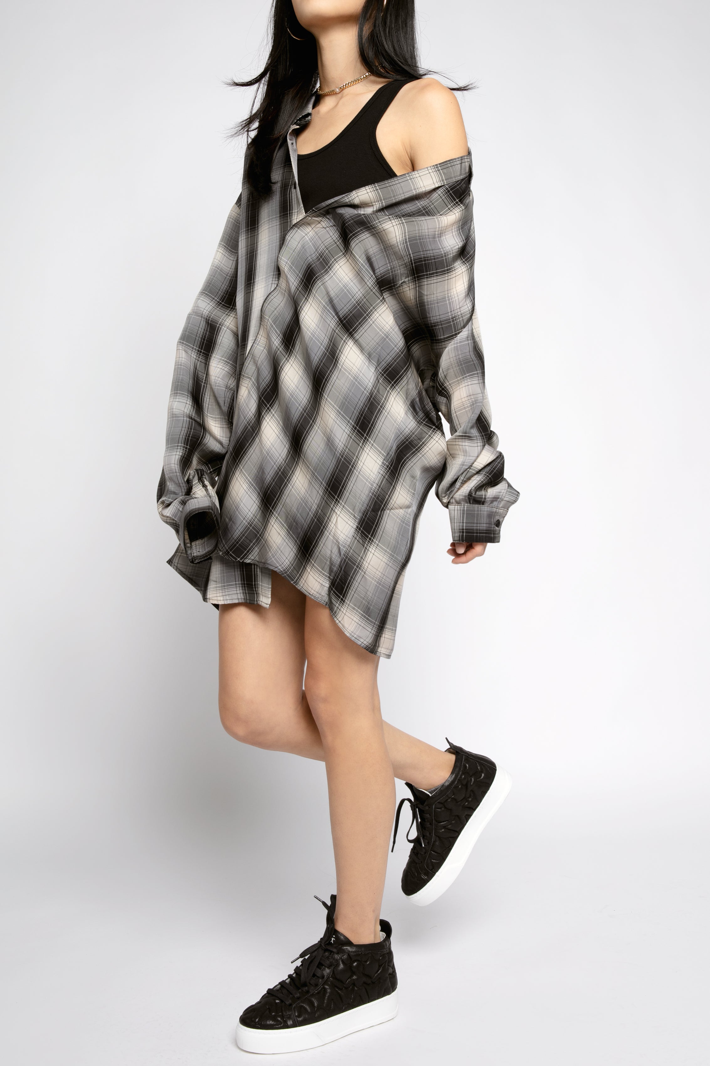RTA Valery Shirt Dress Oversized | Grey Plaid | T. Boutique RTA Valery Shirt Dress Oversized | Grey Plaid | T. Boutique