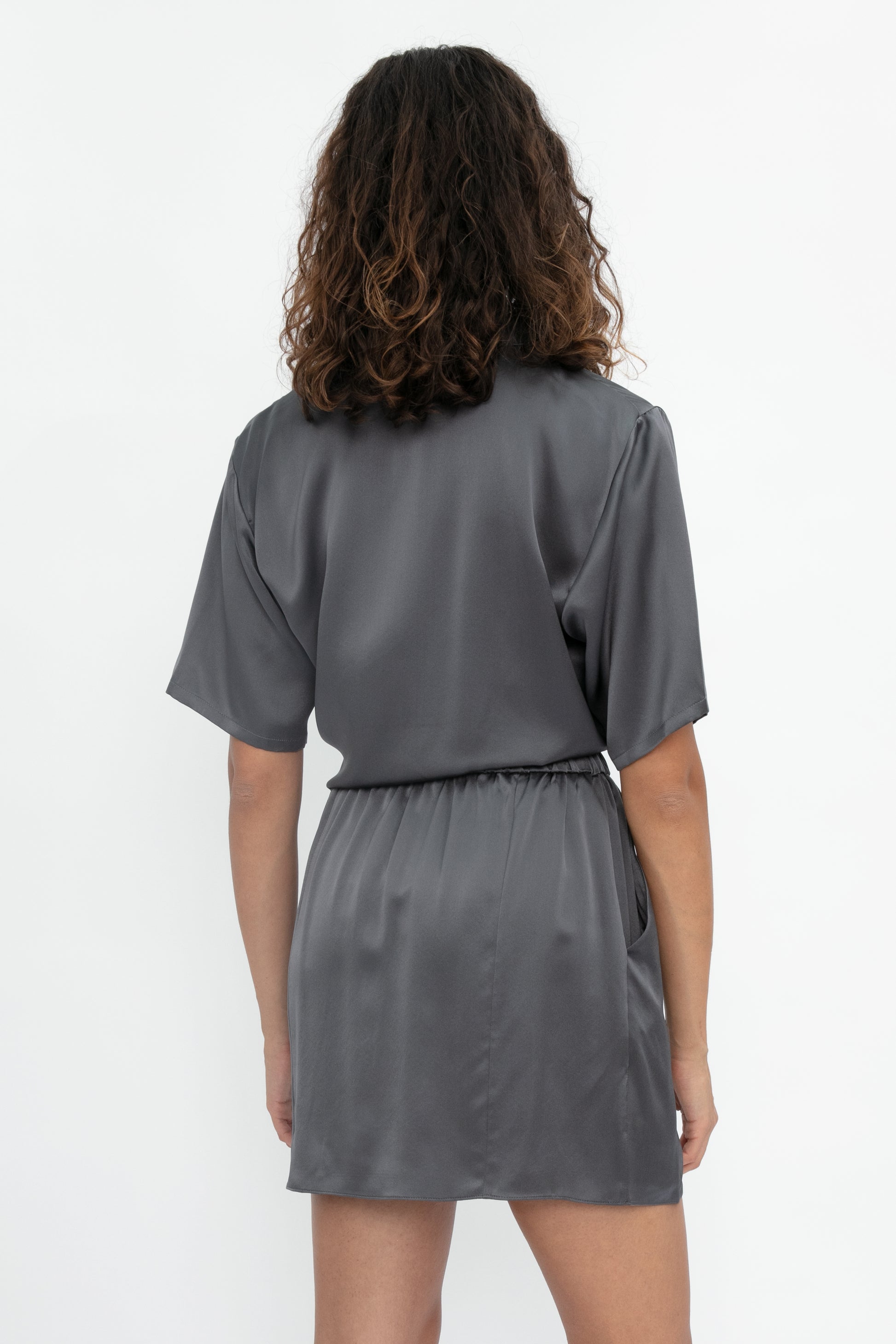 SABLYN Ana Tie Front Silk Blouse in Thunder