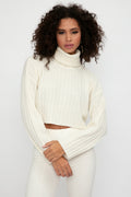 SABLYN Uma Cashmere Cropped Turtleneck Sweater in Gardenia