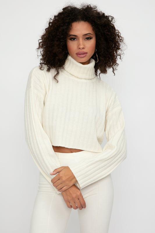 SABLYN Uma Cashmere Cropped Turtleneck Sweater in Gardenia