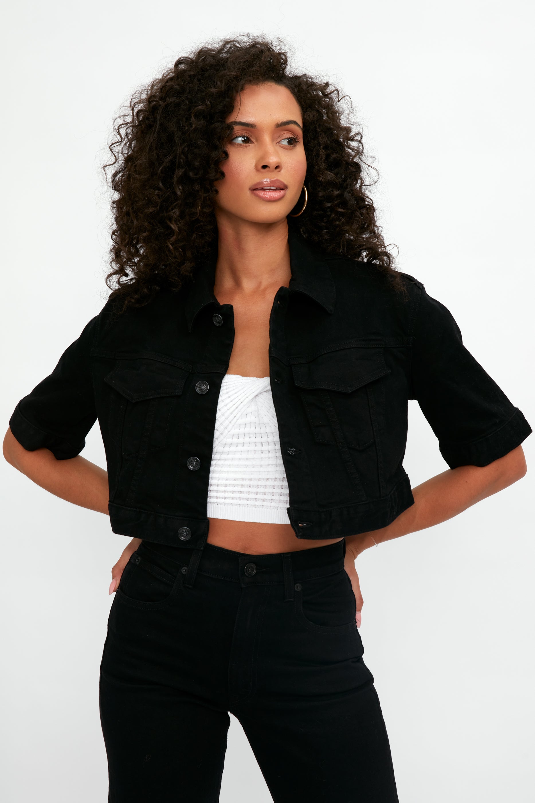 SLVRLAKE Lola Cropped Trucker in Jet Black