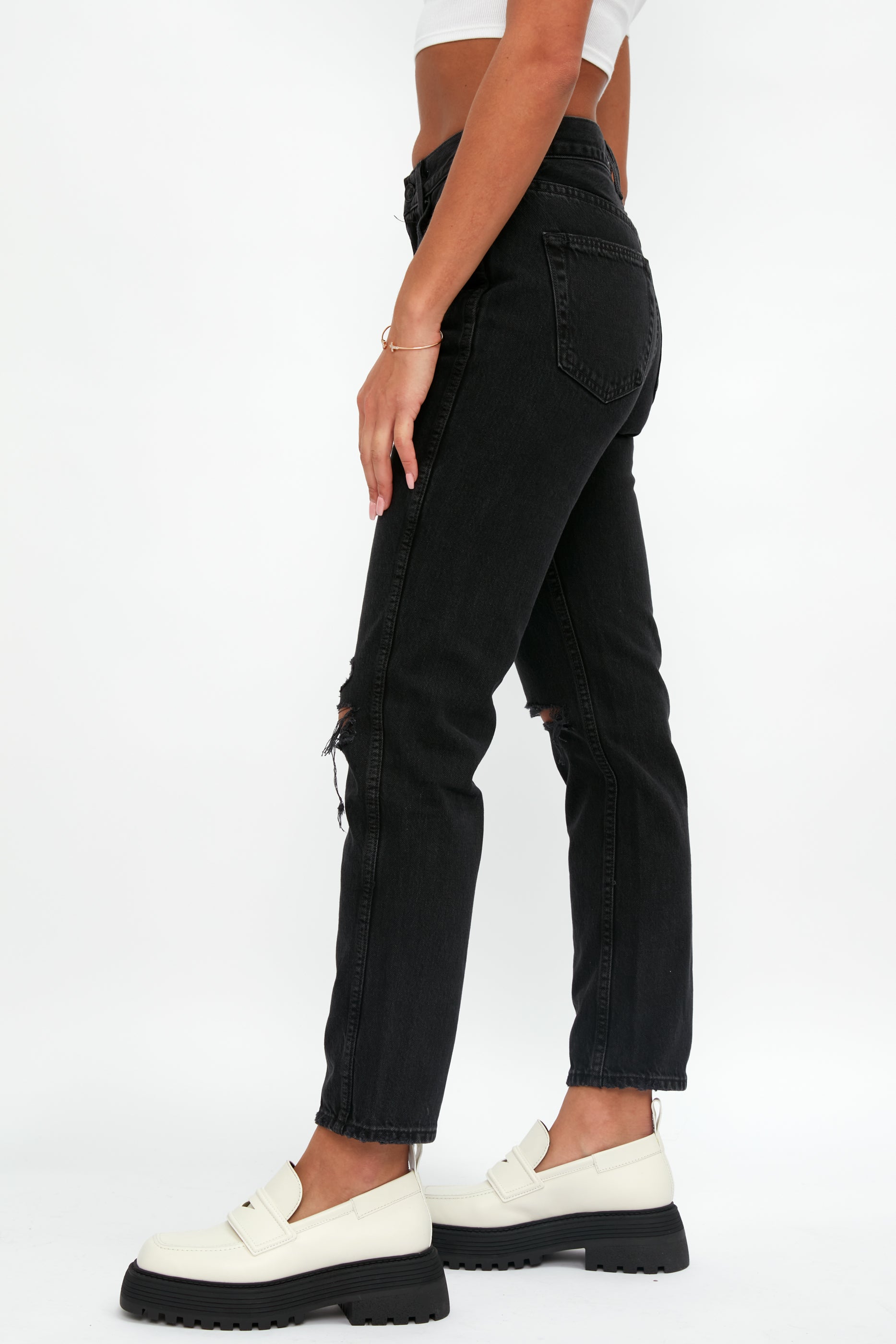 SLVRLAKE Virginia Slim Destructed Jean in Shadow Ridge