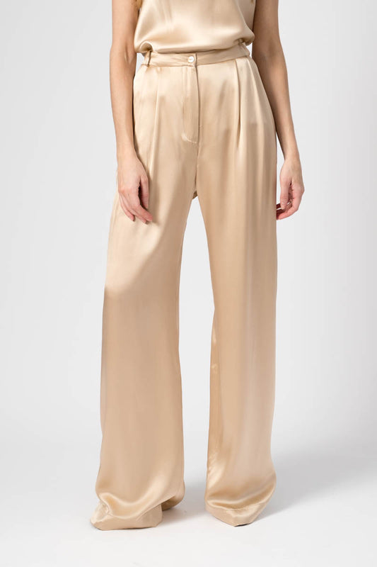 SABLYN Vera Pleated Silk Pant in Fawn