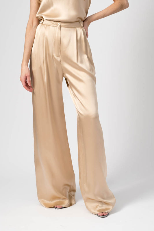 SABLYN Vera Pleated Silk Pant in Fawn