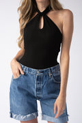 THE RANGE Halter Tie Bodysuit in Black